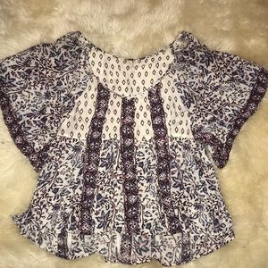 Free People cream and purple peasant top